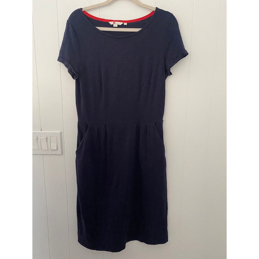 Boden Navyโ Blue 100% Cotton Knee Length Casual Dress UK 12R US 8R Pockets